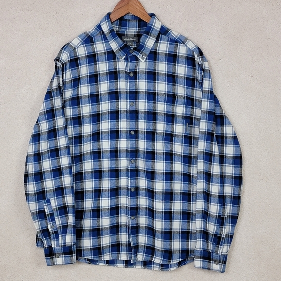 Eddie Bauer Blue/White Plaid Print Flex Brushed Flannel Button Down Shirt Sz XL - Picture 3 of 10